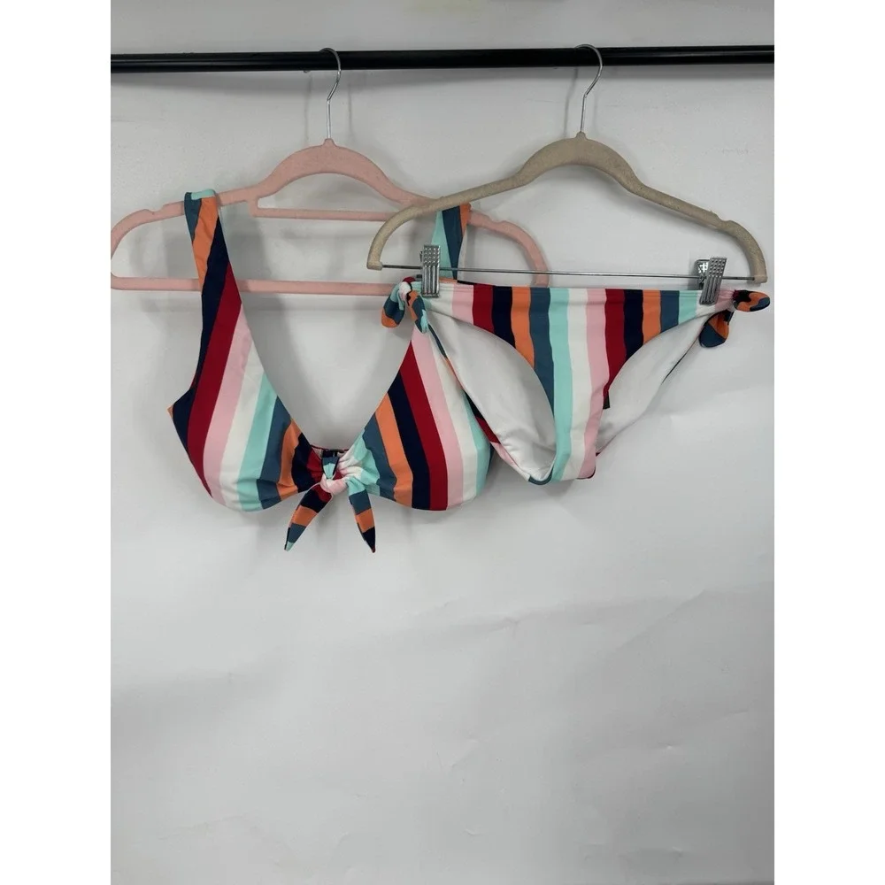 Hollister Striped Bikini Set‎ Women L/S Colorful Beach NEW Coastal Preppy Summer